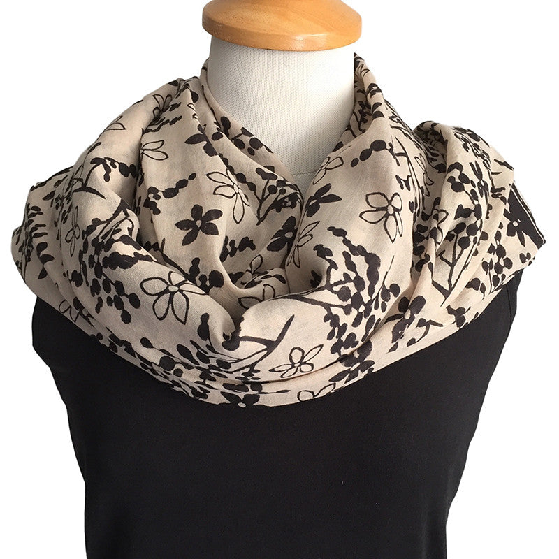Handmade Indian scarf block printed with tropical orchid design