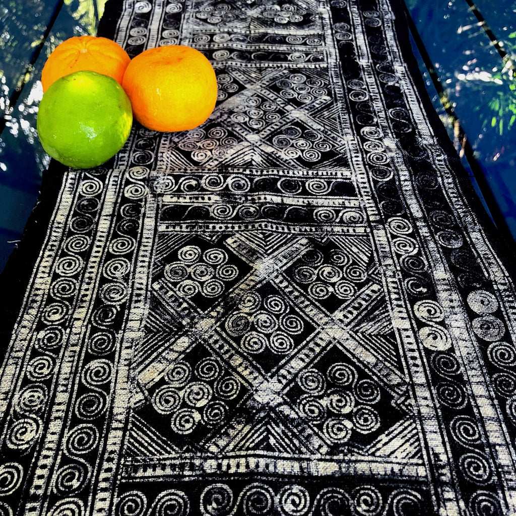 Sale!!! 2.30 Meters Long Hmong cotton Indigo Batik factory fabric,vintage cotton textiles,indigo cotton Table runner, Hmong skirt from Thailand(C2)