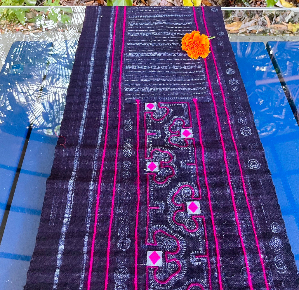 Hmong batik fabric table runner - Indigo dyed