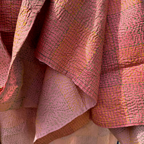 Detail of Pink silk kantha scarf - Pallu Design