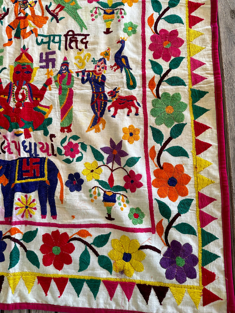 Embroidered Rabari fabric with Deities