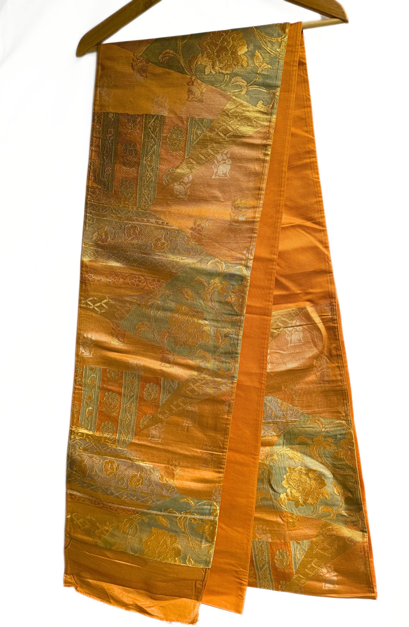 Gold Silk Japanese Obi - floral, geometric - 4mt