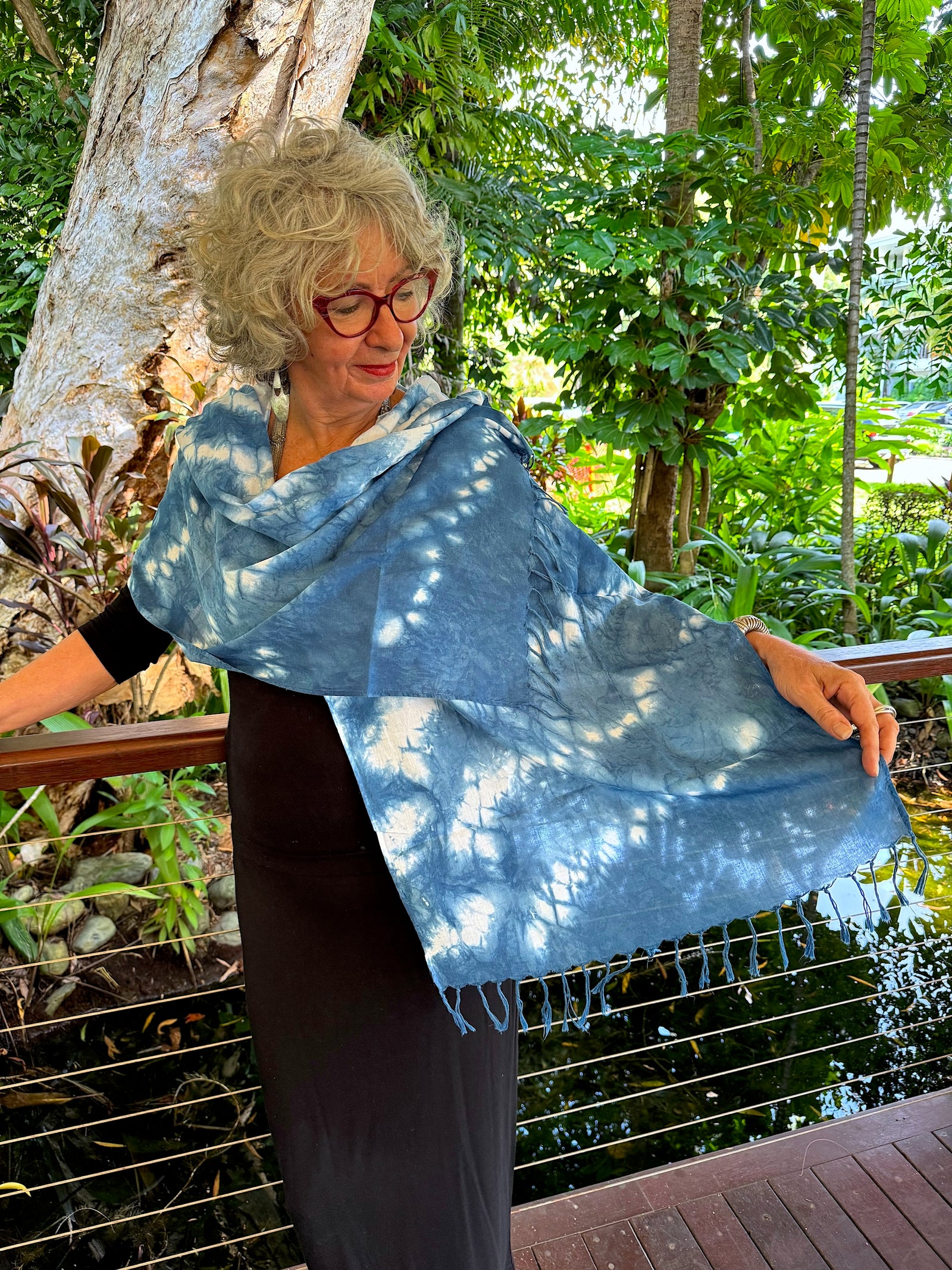 Indigo Scarf/Shawl ,Shibori Scarf , table sheet, wall hanging, indigo tie authentic Dye, Beautiful Pattern, viscose 210x90cm(83x36in)