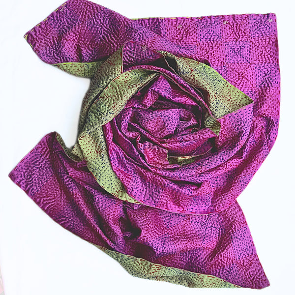 Silk Hand stitched kantha sari scarf