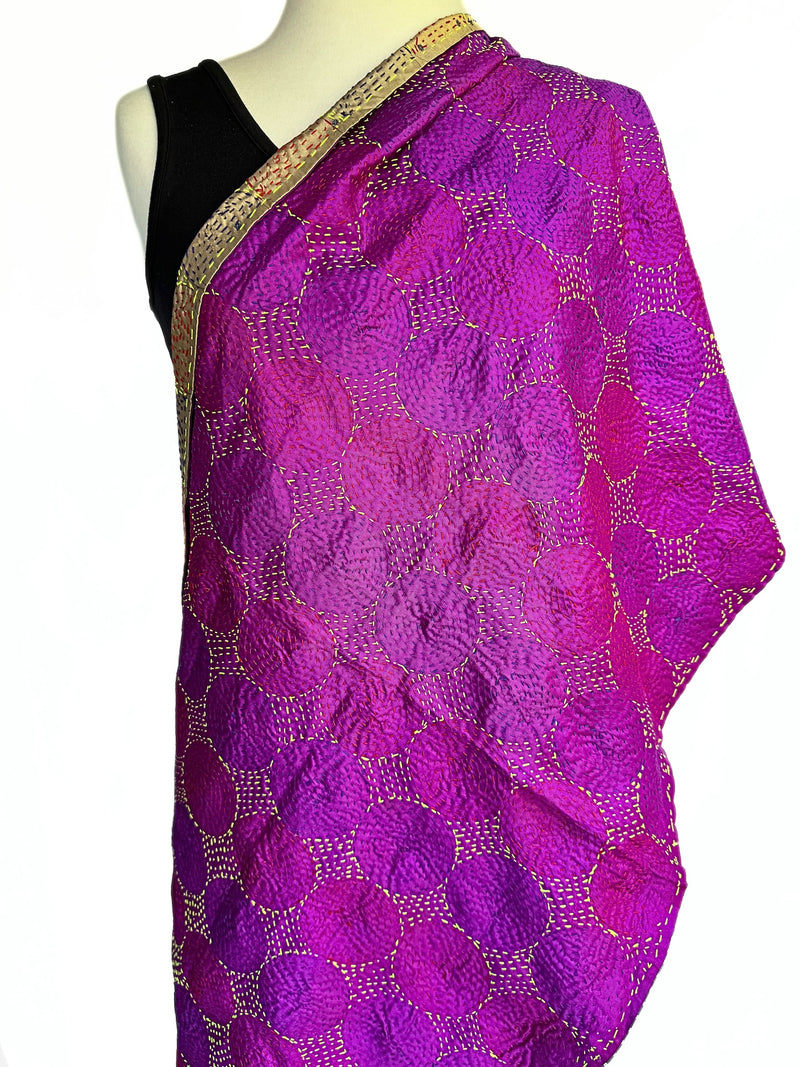 Magenta and gold kantha scarf - Pallu Design