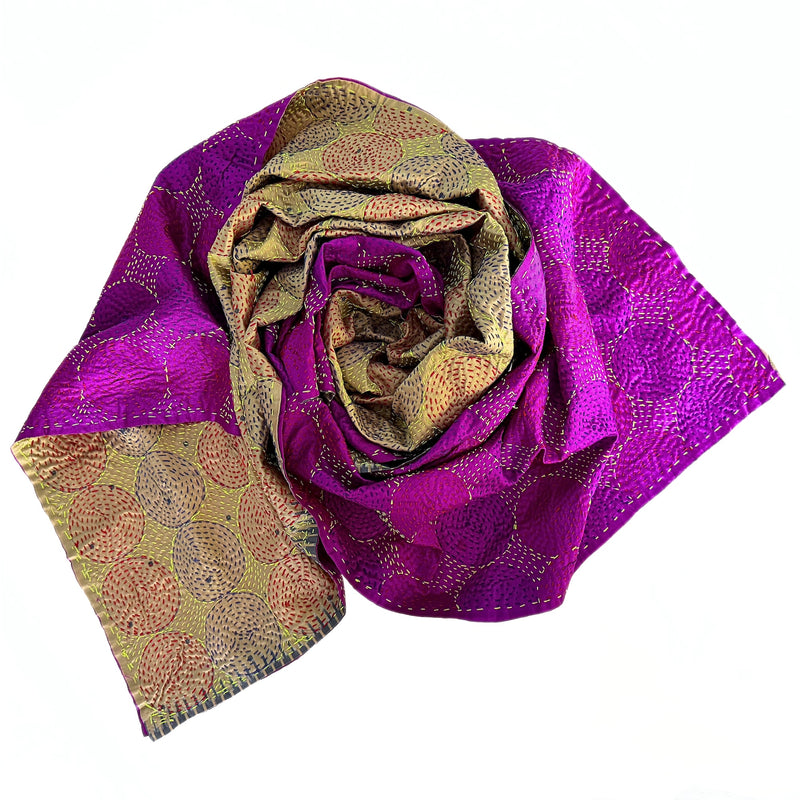 Magenta and gold kantha scarf - Pallu Design