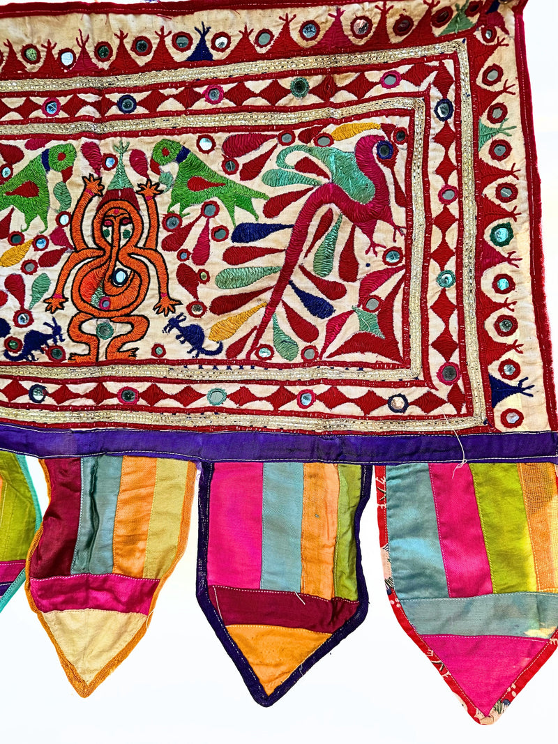 Hand embroidered Rabari tribal decor fabric toran- Pallu Design