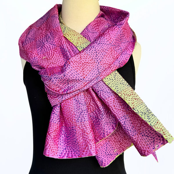 Silk Hand stitched kantha sari scarf