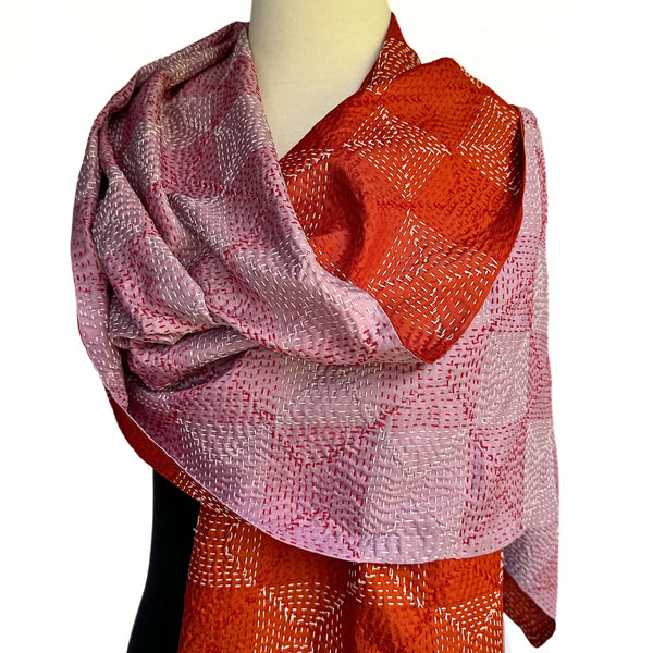 Terracotta and pink kantha scarf - Pallu Design