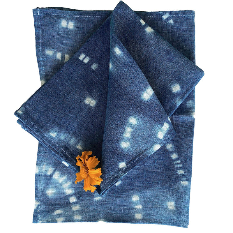 Indigo Shibori Linen Tea Towels - Set of 2: Firefly