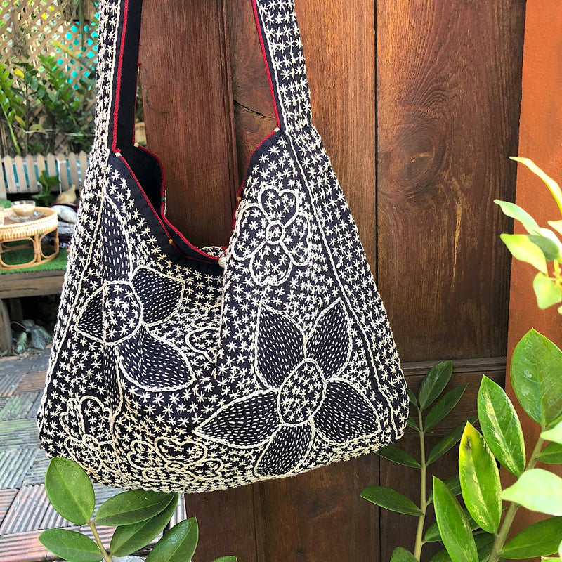 Design 'Flowers' hand embroidered tote bag