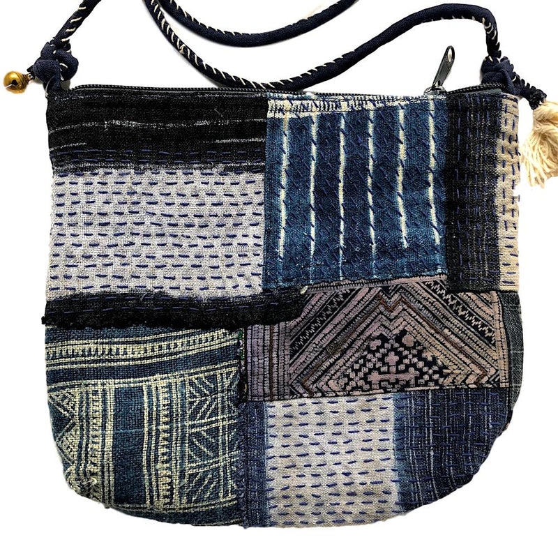 Indigo hemp Boro-Stitched crossbody bag - Pallu Design