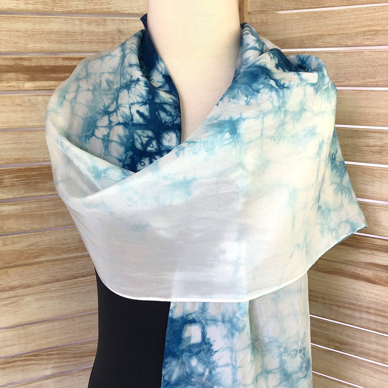 Indigo Tie Dye Scarf, Shibori scarf , Natural Dye, Organic Mulberry Silk, offers Spring/summer ,200cmx70cm