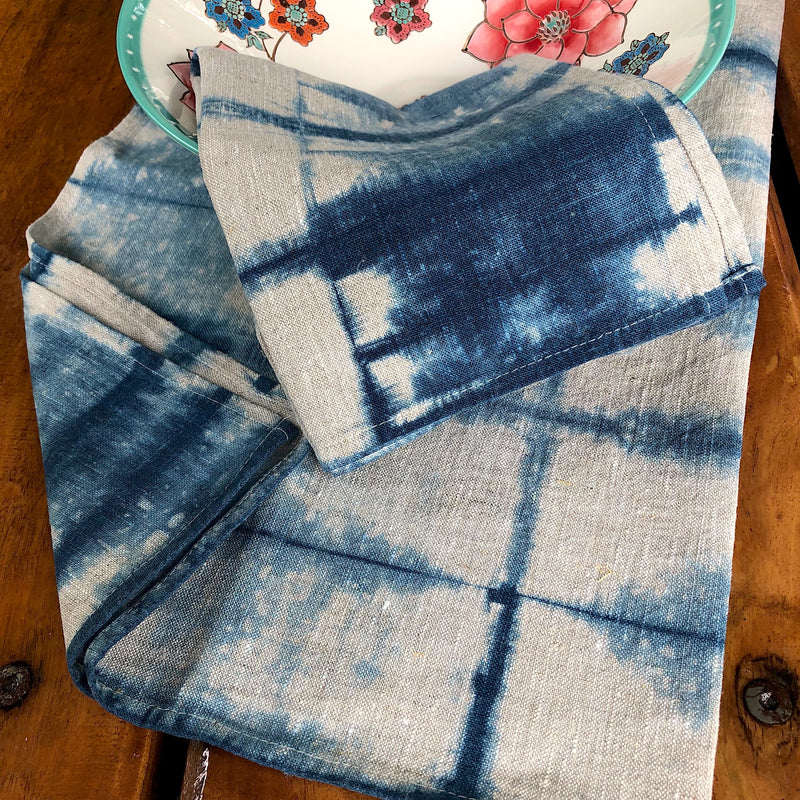 Shibori Indigo Table Napkins, Cotton Cloth Napkins, Hand Dyed