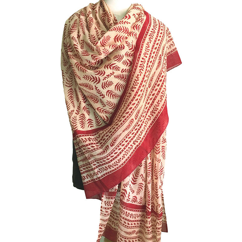 Cotton scarf block printed in original tropical fern design – Pallu Design