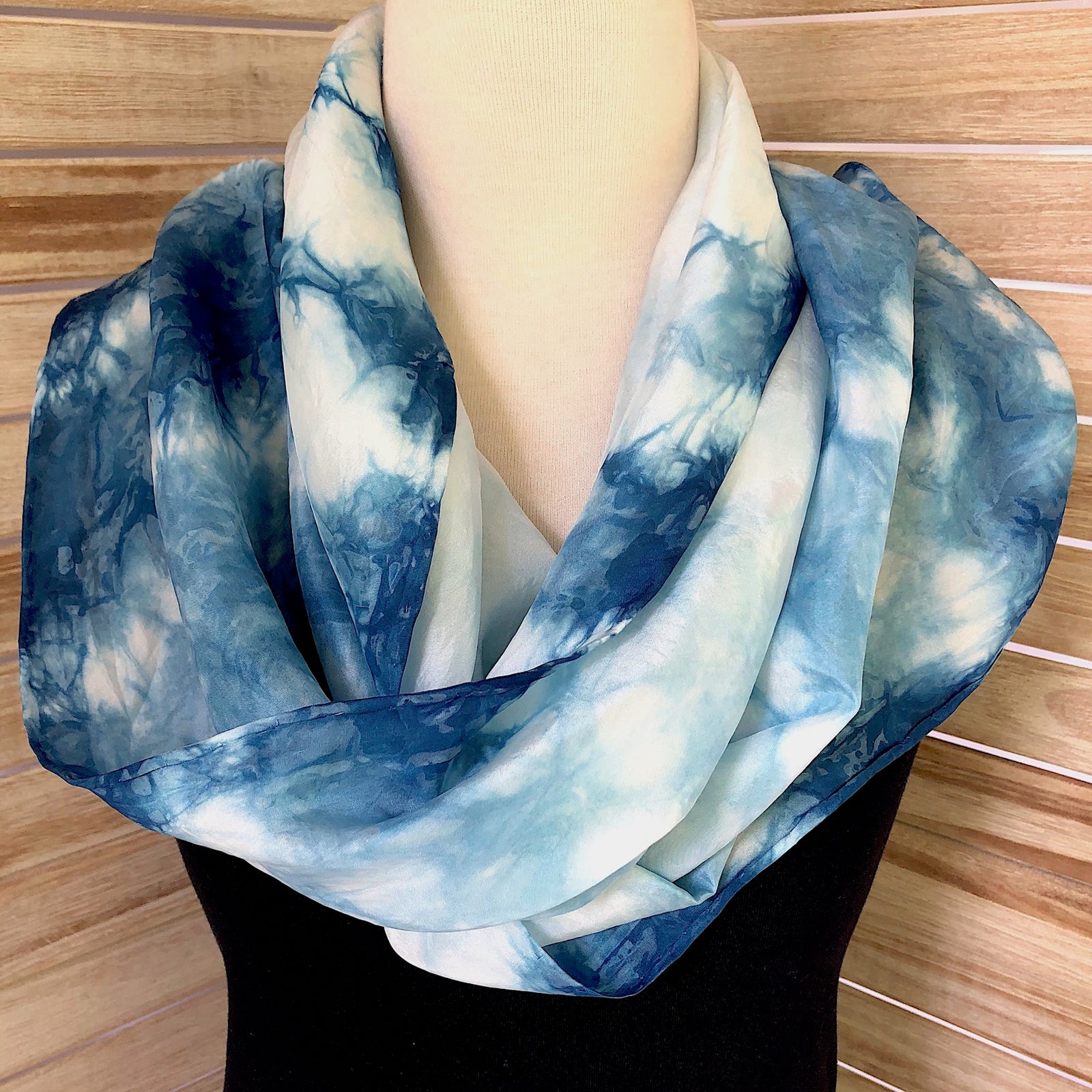 Indigo Shibori Silk Shawl/Scarf/Wrap/Veil - Free buy Shipping